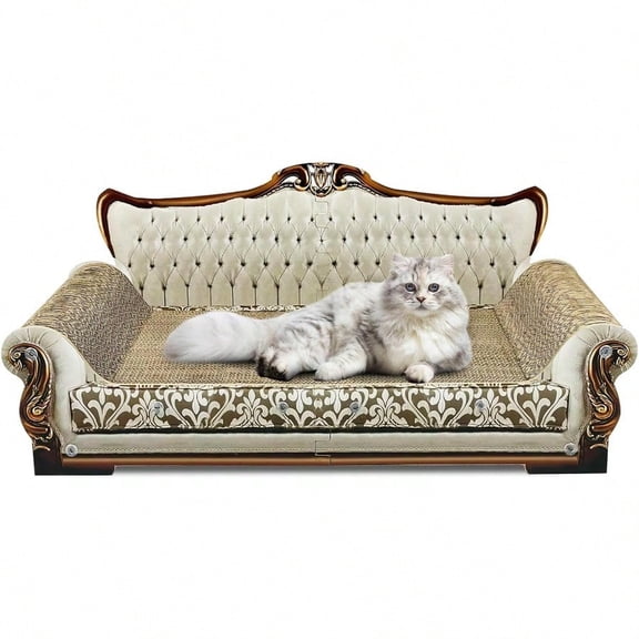Luxury Cardboard Cat Scratcher Sofa Bed Couch Shaped Scratching Board Scratch Lounge With Catnip Scratcher For Indoor Cats Large Grey