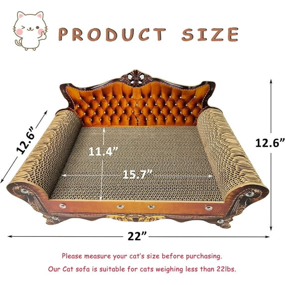 Luxury Cardboard Scratcher Sofa Bed with Catnip, Couch Shaped Scratching Board for Indoor Cats (Brown)