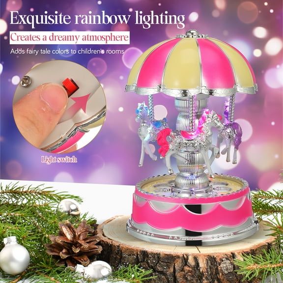 Luxury Carousel Music Box Rotate LED Light Luminous Rotation (Pink)