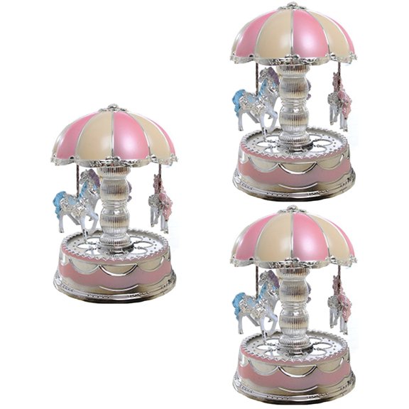 Luxury Carousel Music Box, 3pcs Totatable 3-Horse Carousel with LED Light and Luminous Rotation for Home Decor