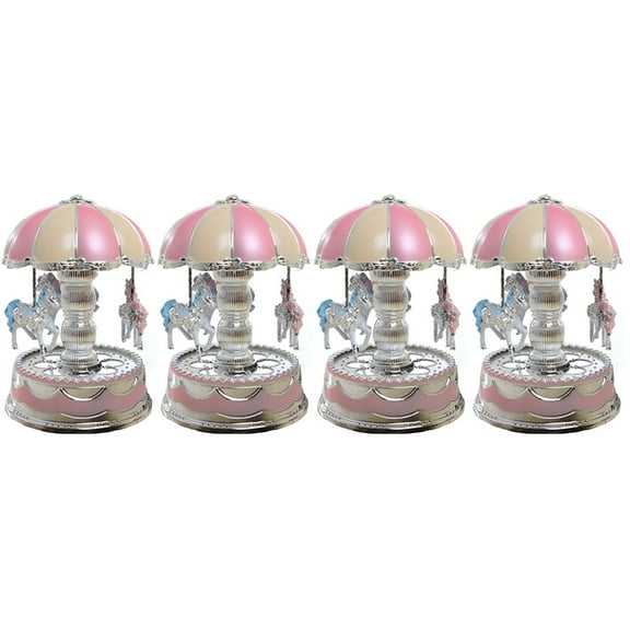 Luxury Carousel Music Box, 4pcs Totatable 3-Horse Carousel with LED Light and Luminous Rotation for Home Decor