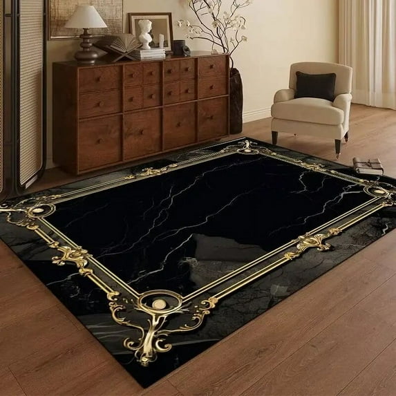 Luxury Carpet Living Room Black Gold Abstract Decoration Carpets European Home Luxurious Large Rugs Lounge Sofa Side Floor Mats