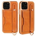 thumbnail image 1 of Luxury Case Compatible with iPhone 12 Pro Max Case with Adjustable Wristband Kickstand and Card Holder, Designer Classic Retro Pattern PU Leather Wrist Strap Wristband Card Slots Phone Case,Orange, 1 of 5
