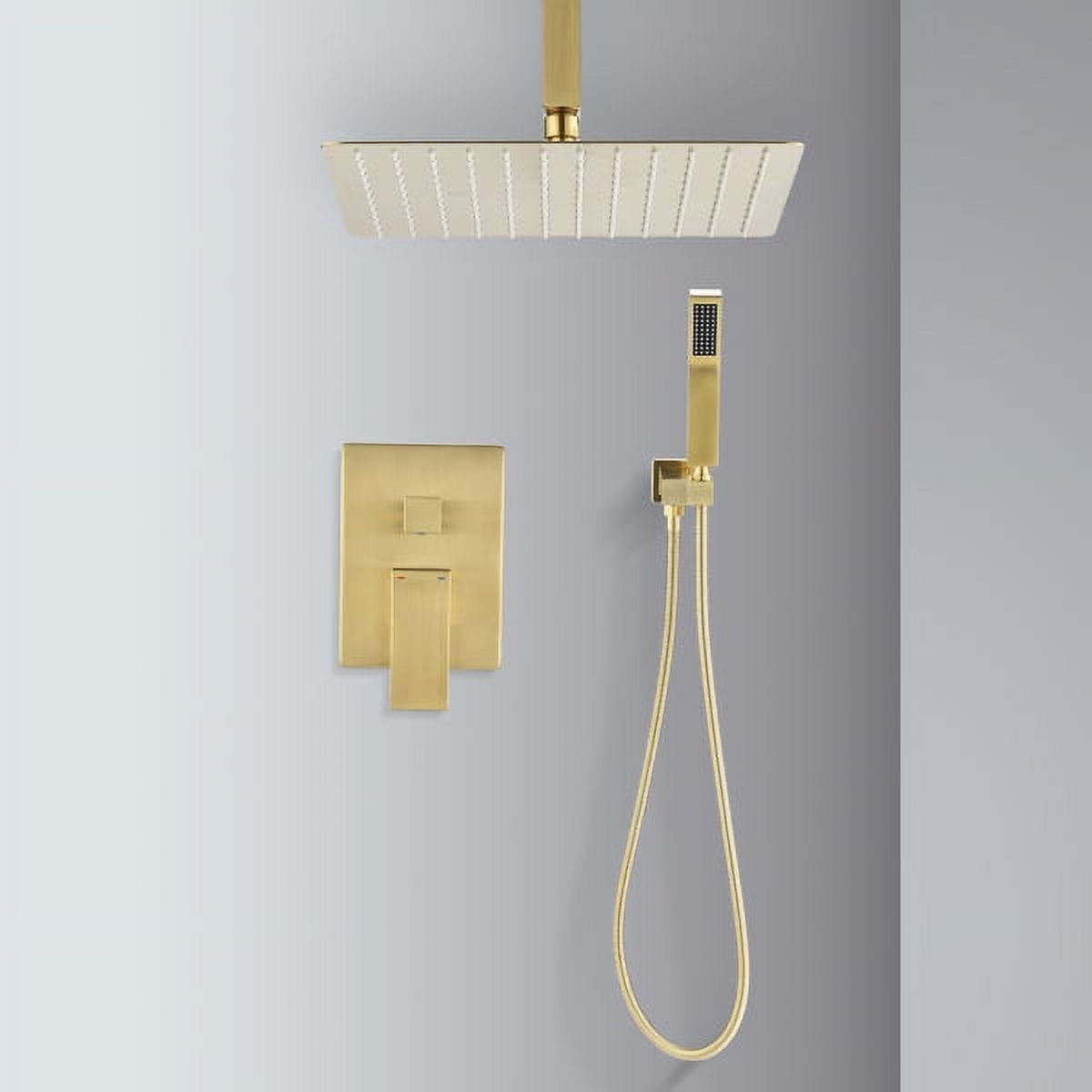 Luxury Ceiling-Mounted Shower System - 16" Rainfall Shower Head & Handheld Spray Combo - Brushed Gold Finish - 304 Stainless Steel - 2.5GPM Flow Rate