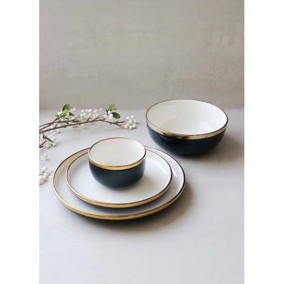 Luxury Ceramic Blue and Gold Trim Dinnerware Set (4 pieces) | Marcel Ardani