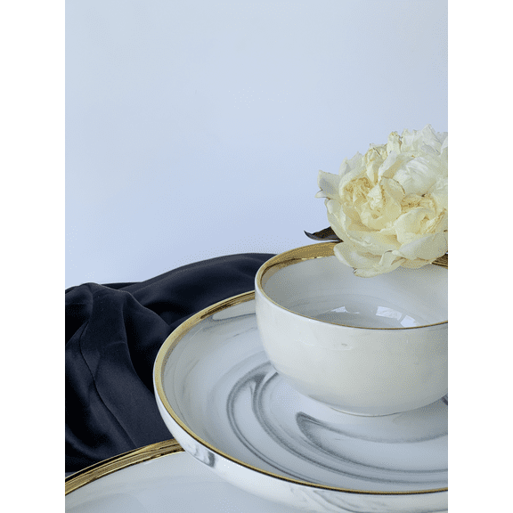 Marcel Ardani Luxury Ceramic Marble and Gold Trim Small Bowl Set of 2, 4.5 in