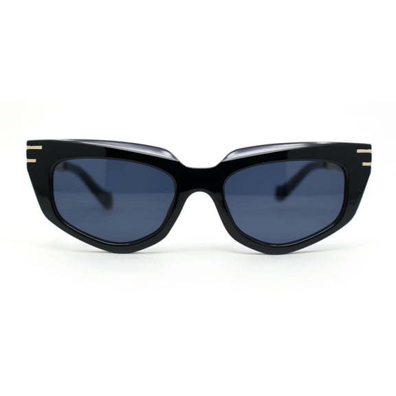 Luxury Chain Jewel Arm Squared Cat Eye Sleek Plastic Sunglasses All Black