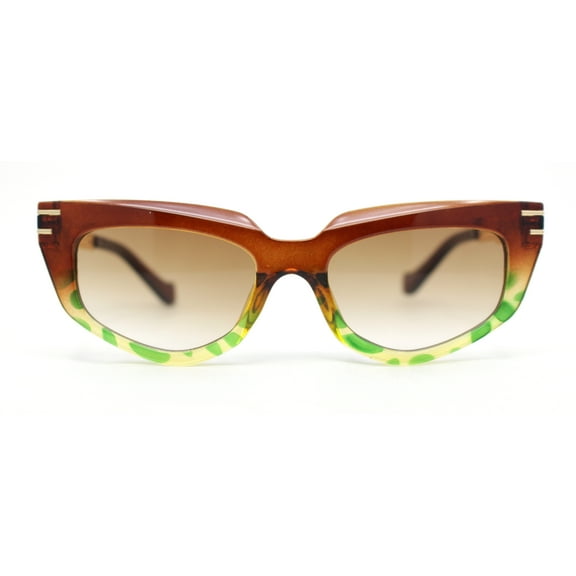 Luxury Chain Jewel Arm Squared Cat Eye Sleek Plastic Sunglasses Brown Green - Brown