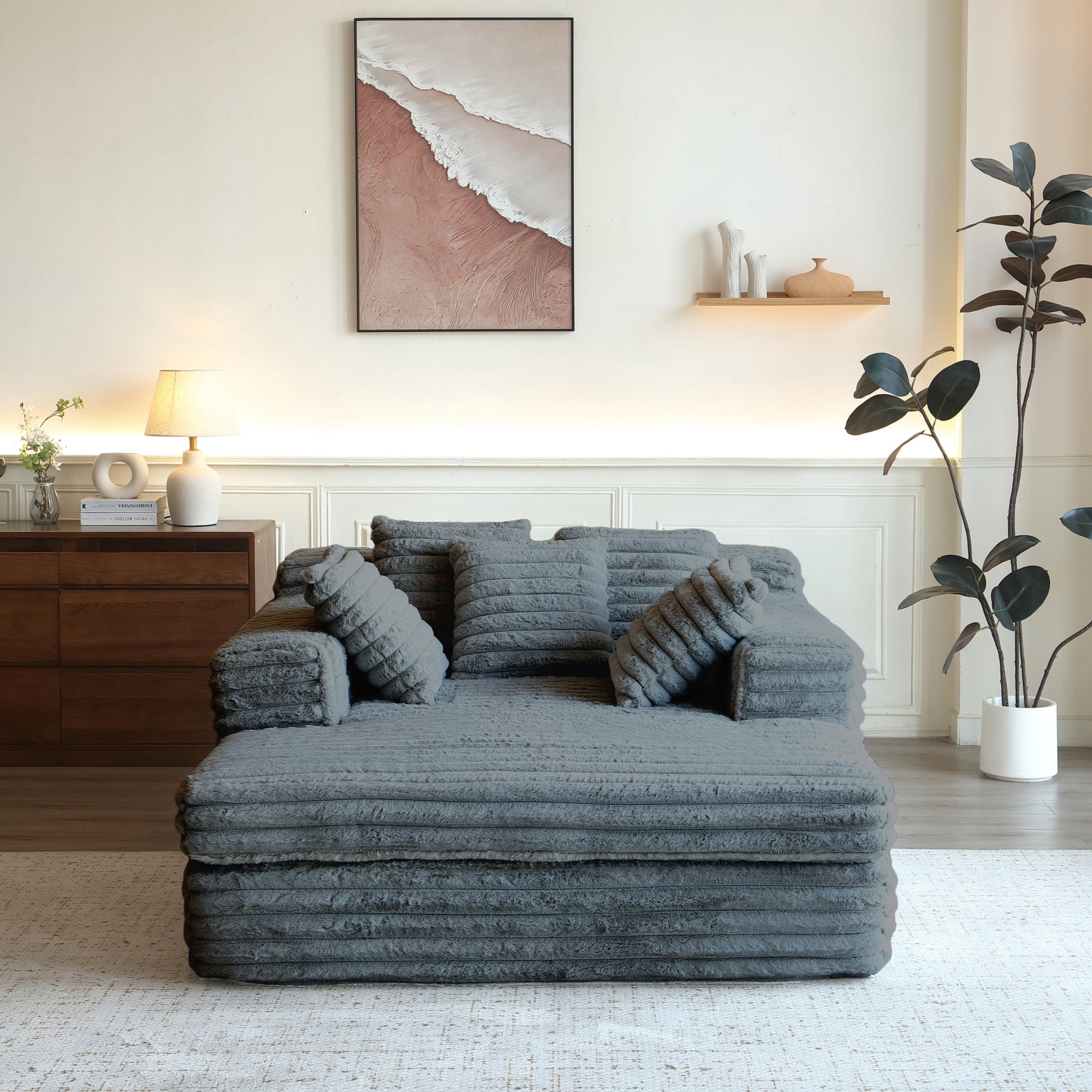 Luxury Chaise Lounge Sofa Bed with Ergonomic Armrests & Throw Pillows ...