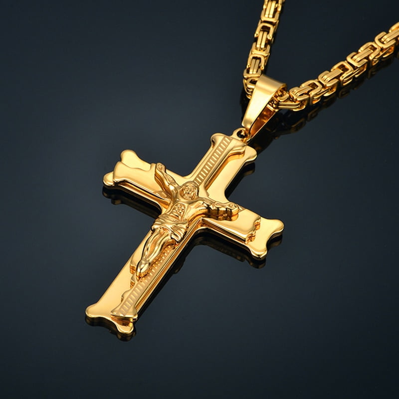Luxury Charm Religious Jesus Cross Necklace For Men Fashion 14k Yellow ...