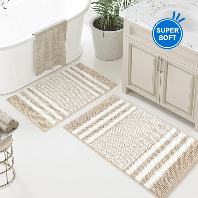 Luxury Chenille Bathroom Rug Mat，2 PCS Extra Soft Thick Absorbent