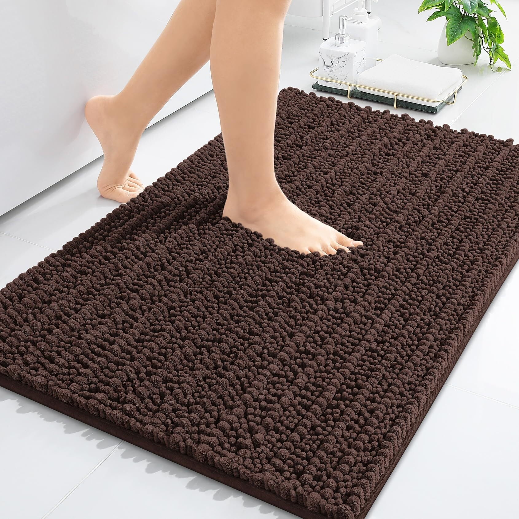 Luxury Chenille Bathroom Rug Mat, Extra Soft Thick Absorbent Shaggy ...