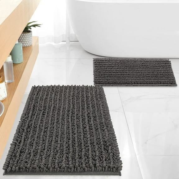 Luxury Chenille Burnt Orange Bathroom Rugs Bath Mats Sets, Extra Soft and Absorbent Bathroom Rugs Non Skid Machine Wash Dry Bath Mats(32"x20" Plus 17"x24")