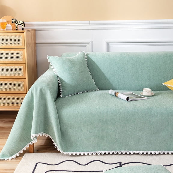 Luxury Chenille Couch Cover for Living Room, Sofa Covers Washable, Soft Couch Covers for Pet Friendly, Durable Soft Slipcover (Green 71*150 inch)