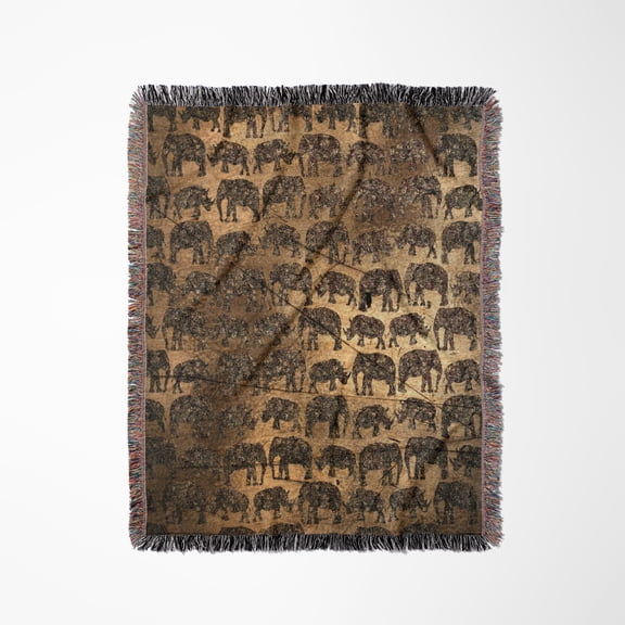 Luxury Chic Gold And Copper Animal Elephant Africa Safari Pattern, Woven Blanket