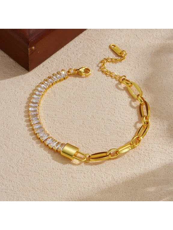 Luxury Chic Rhinestone Cuban Link 14K Gold Filled Bracelet for Women, Classic Hand Chain Jewelry Gift
