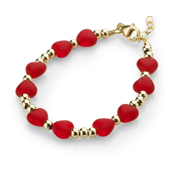 Luxury Child Bracelet with Red Hearts, 14kt Gold Filled Beads (B2104-GR)