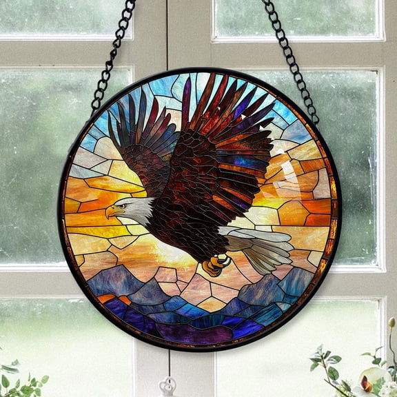 Luxury Christmas Gift - Blue Sky Eagle Flying Bird Christmas Stained Glass Hanging Ornament - Bright Xmas Tree Decoration, Perfect Holiday Gift for Family & Friends