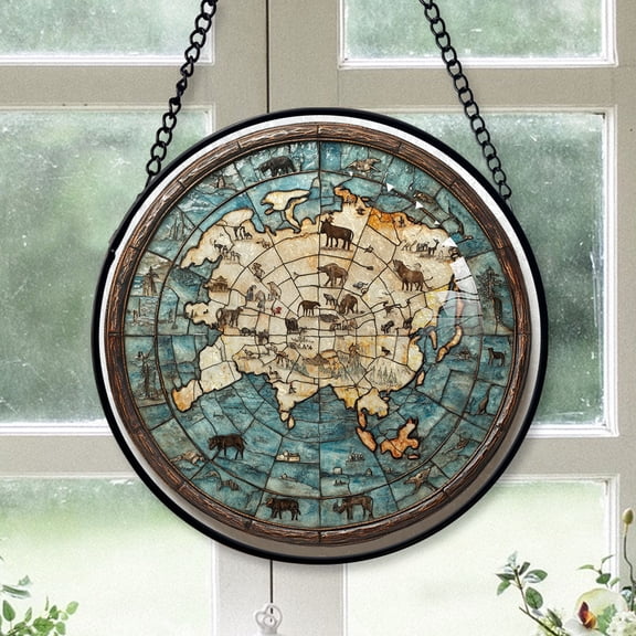 Luxury Christmas Gift - World map Stained Glass Hanging Ornament - Spirit Xmas Tree Decoration, Holiday Gift for Mom, Dad, Friends, Family