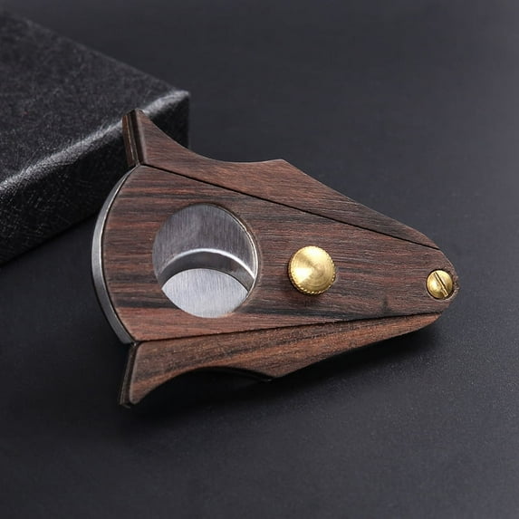 Luxury Cigar Cutter Double Blade Guillotine Stainless Steel with Wood Grain Cigar Accessories Gift for Smokers (Type A)