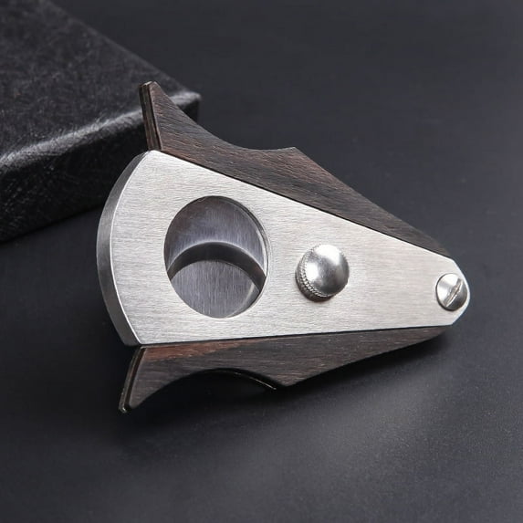 Luxury Cigar Cutter Double Blade Guillotine Stainless Steel with Wood Grain Cigar Accessories Gift for Smokers (Type B)