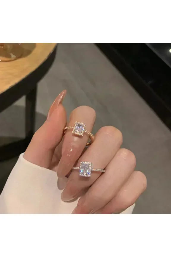 Luxury Classic Moissanite Wedding Engagement Rings for Women Square Lucky Ring Adjustable Gold Color Rings Charm Jewelry