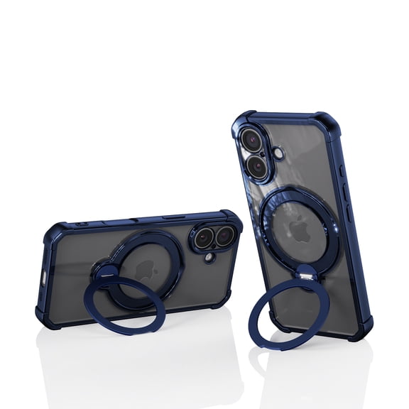 Luxury Clear Case for iPhone 17, Magnetic Ring Holder Stand, Plated Slim TPU + PC Cover, Anti-Yellow Shockproof Protective Phone Case for iPhone 17, Darkblue