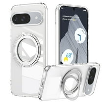 Luxury Clear for Google Pixel 9a Case with Magnetic Kickstand, Compatible with MagSafe Adjustable Ring Holder Soft TPU Shockproof Non-Yellowing Case Cover for Google Pixel 9a, Clear