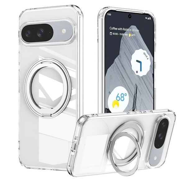 Luxury Clear for Google Pixel 9a Case with Magnetic Kickstand, Compatible with MagSafe Adjustable Ring Holder Soft TPU Shockproof Non-Yellowing Case Cover for Google Pixel 9a, Clear