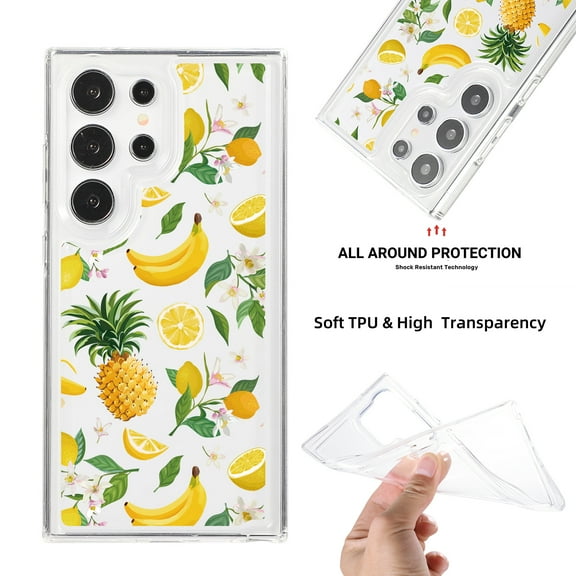 Luxury Clear Ultra Slim for Samsung Galaxy Note 20 Ultra Back Case, Wireless Charging Anti-scratch with Fruit Pattern Design Anti-fingerprint Transparent Phone Case Cover for Note 20 Ultra, Pineapple