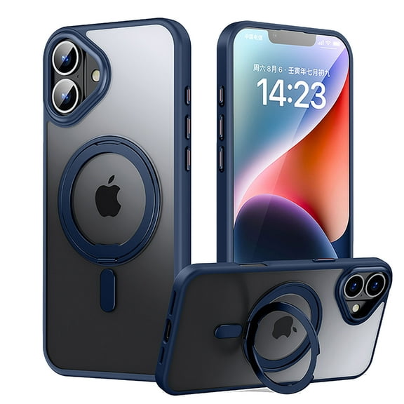 Luxury Clear for iPhone 16 Plus Case with Magnetic Kickstand, Compatible with MagSafe Adjustable Ring Holder Soft TPU Shockproof Non-Yellowing Case Cover for iPhone 16 Plus, Blue
