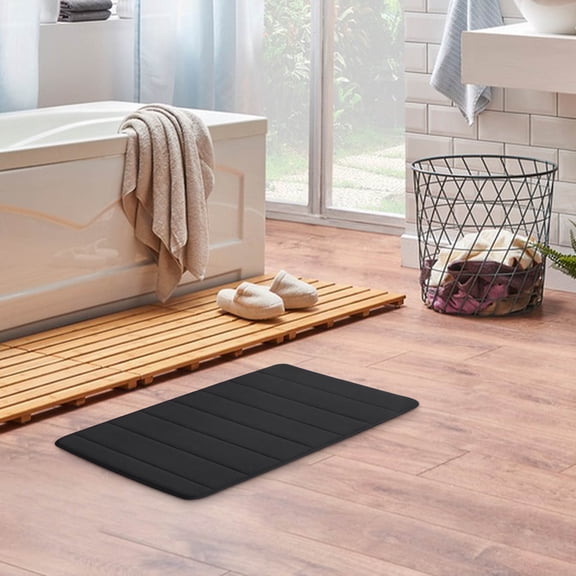 Luxury Cloud Comfort Bath Mat | Ultra Thick Foam, Super Absorbent Microfiber, Non-Slip PVC Backing, Striped Quilted Fleece, 23.6"x15.6", Plush Bathroom Rug for Home Decor, Easy Care