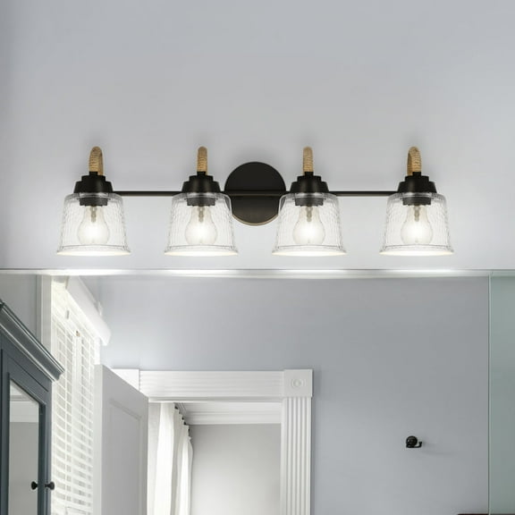 Luxury Coastal Bath Light, Large Size: 8.25''H x 31''W, with Nautical Style Elements, Matte Black Finish, UQL5882 from the Leyton Collection by Urban Ambiance