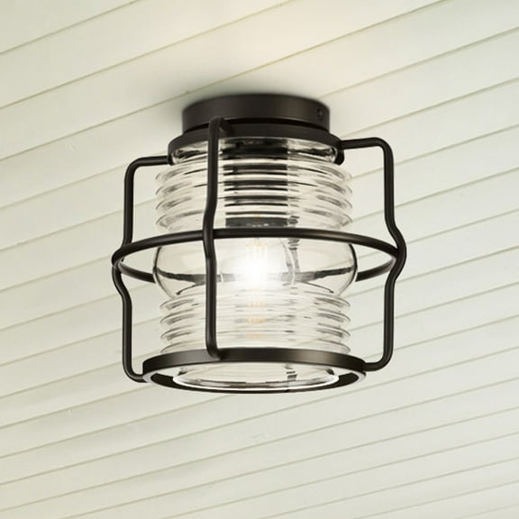 Luxury Coastal Ceiling Light, Small Size: 8.688''H x 9.75''W, with Utilitarian Style Elements, Matte Black Finish, UHP1470 from the Laramie Collection by Urban Ambiance