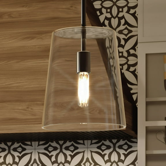 Luxury Colonial Indoor Pendant, 11.375''H x 10.5''W, with Modern Farmhouse Style Elements, Contemporary Design, Midnight Black Finish and Clear, UHP3100