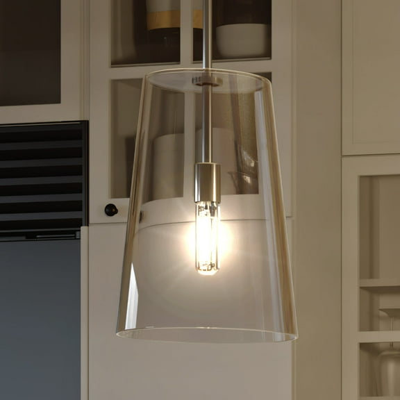 Luxury Colonial Indoor Pendant, 15.875''H x 10.5''W, with Modern Farmhouse Style Elements, Contemporary Design, Polished Nickel Finish and Clear, UHP3091