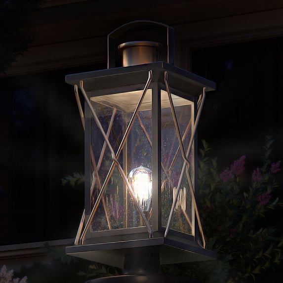 Luxury Colonial Outdoor Post Light, 20''H x 9''W, with Tudor Style Elements, French Country Design, Olde Bronze Finish and Shatterproof Glass, UHP1230