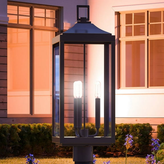 Luxury Colonial Outdoor Post Light, 26.875''H x 9.5''W, with Modern Farmhouse Style Elements, Posh Design, Olde Bronze Finish and Glass, UHP1190