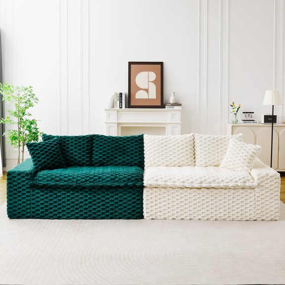 Luxury Color-Block Turtle Velvet Modular Sofa – Configurable Single Row, Side by Side or Facing Layouts for Small Spaces, Comfortable 4-Person Living Room Seating