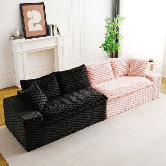 Luxury Color-Block Turtle Velvet Multifunctional Sofa - Arrangeable in Single Row, Side-By-Side or Facing Each Other, Stylish Living Room Furniture for Cozy Home Decor (Black+Pink)