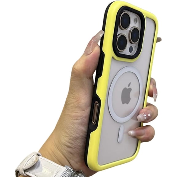 Luxury Color Shockproof Bumper Case for iPhone 16 Plus 15 14 13 12 Pro Max 11 Hybrid TPU+pc Magnetic Cover(for iPhone 16 Pro/Yellow)