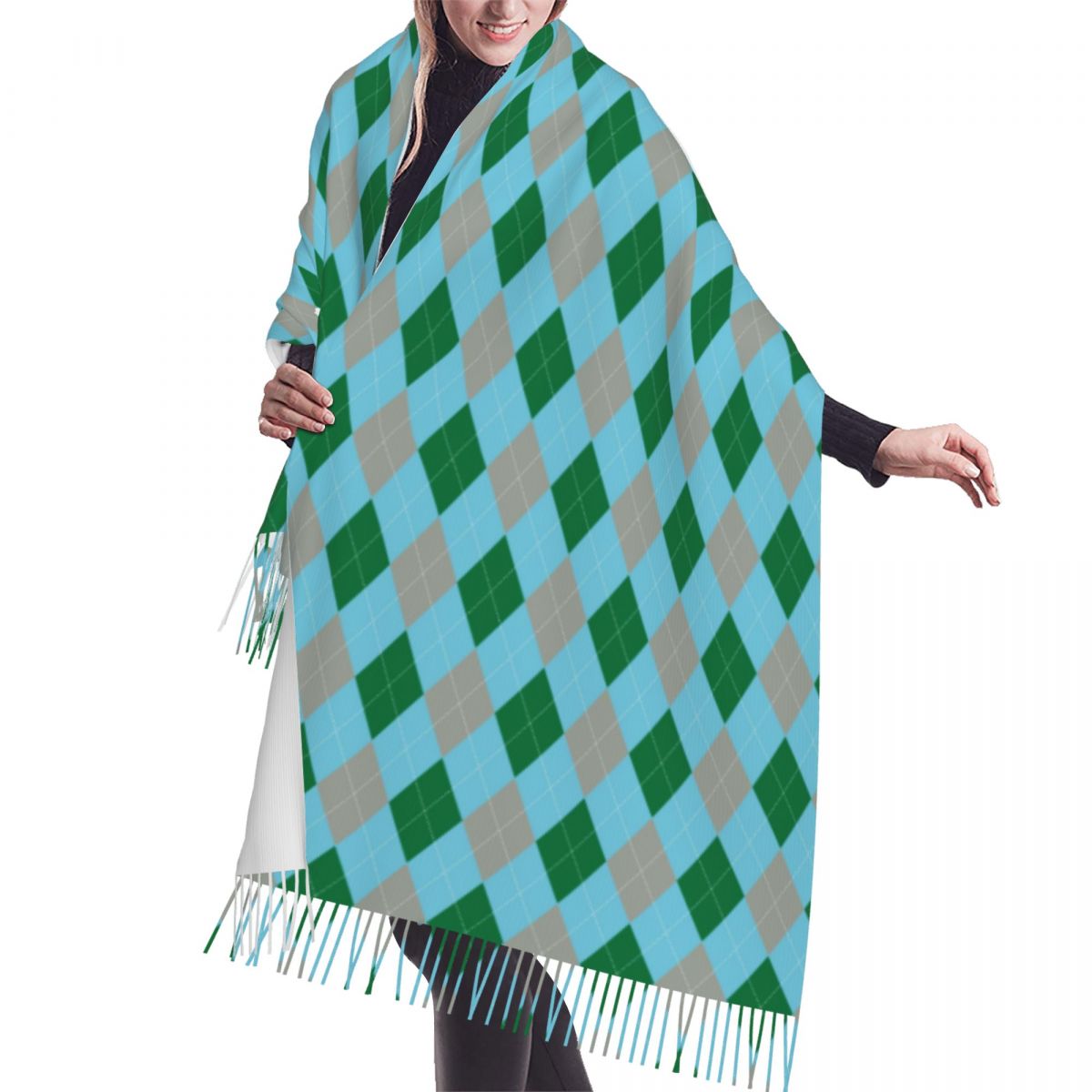 Luxury Colorful Argyle Pattern Tassel Scarf Women Winter Warm Shawls