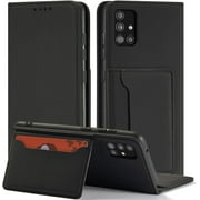 Luxury Comfortable Skin-Friendly PU Phone Case with Wallet and Card Slot Bracket, for Samsung Galaxy A12 A13 A22 A23 A32 A42 4G 5G Shockproof Full-Body Protective CoverBlack,A22 4G