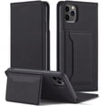 thumbnail image 1 of Luxury Comfortable Skin-Friendly PU Phone Case with Wallet and Card Slot Bracket, for iPhone 14 13 12 11 8 7 X XS XR Plus Pro Max Mini Shockproof Full-Body Protective Cover(Black,13 Mini), 1 of 7