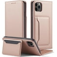 thumbnail image 1 of Luxury Comfortable Skin-friendly PU Phone Case with Wallet and Card Slot Bracket , For iPhone 14 13 12 11 8 7 X XS XR Plus Pro Max Mini Shockproof Full-Body Protective Cover(Rose Gold,12 Pro max), 1 of 8