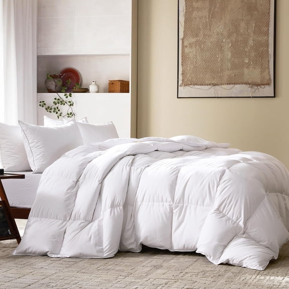 Luxury Down Comforter Palatial King Size, All-Season Duvet Insert 120x98 Inch with 100% Cotton Cover, Medium Warmth & High Fill Power, 88 Oz White Hotel Collection Comforter