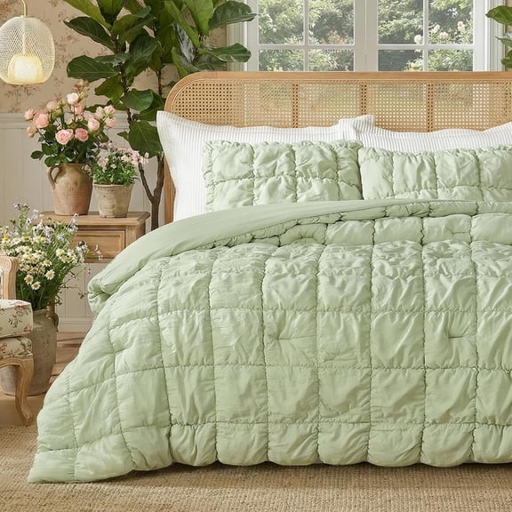 Luxury  Comforter Set, Bubble Textured Microfiber Bedding, Oeko-TEX Certified, -  Comforter with 1 Pillowcase, Sage Green