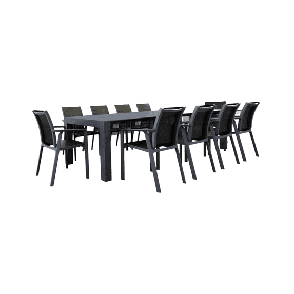 Luxury Commercial Living 11-Piece Gray Patio Dining Set with Extension Table and Arm Chairs 118"