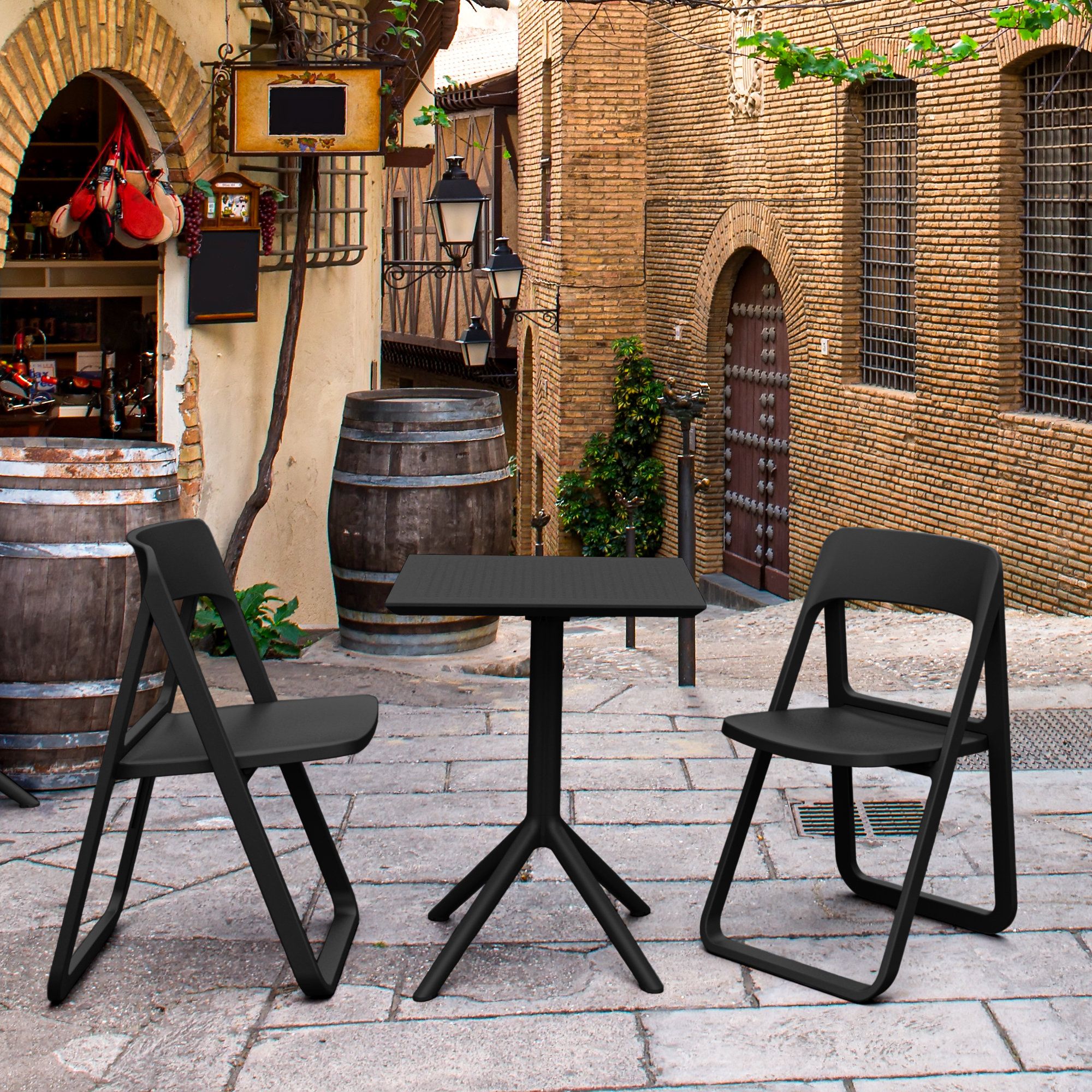 Luxury Commercial Living 3 Piece Black Outdoor Patio Folding Bistro Set ...