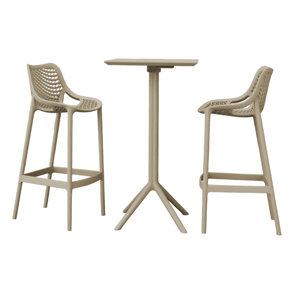 Luxury Commercial Living 3-Piece Taupe Brown Folding Outdoor Patio Bar Set 42.5"